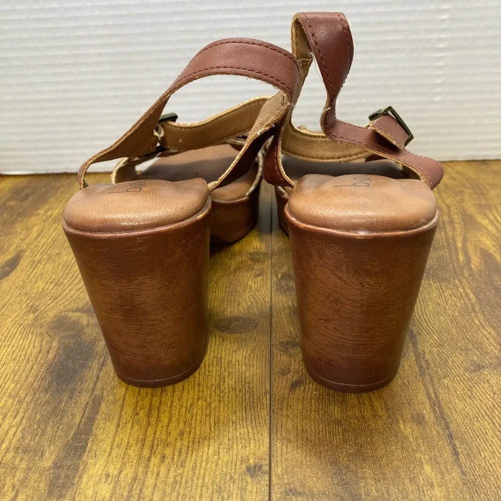 b.o.c Women's Brown Leather Braided Strappy‎ Platform Heel Sandals Size 8M